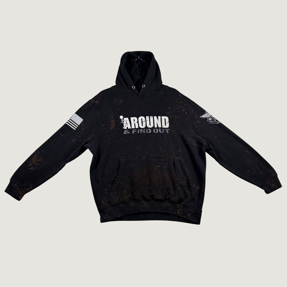 We The People Holsters Hoodie Mens Around & Find Out Bleached Distressed Black L